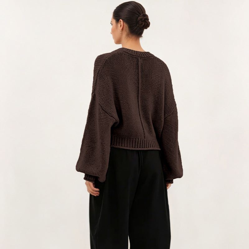 Womens Loose-fit Round-neck Casual All-match Knitted Sweater