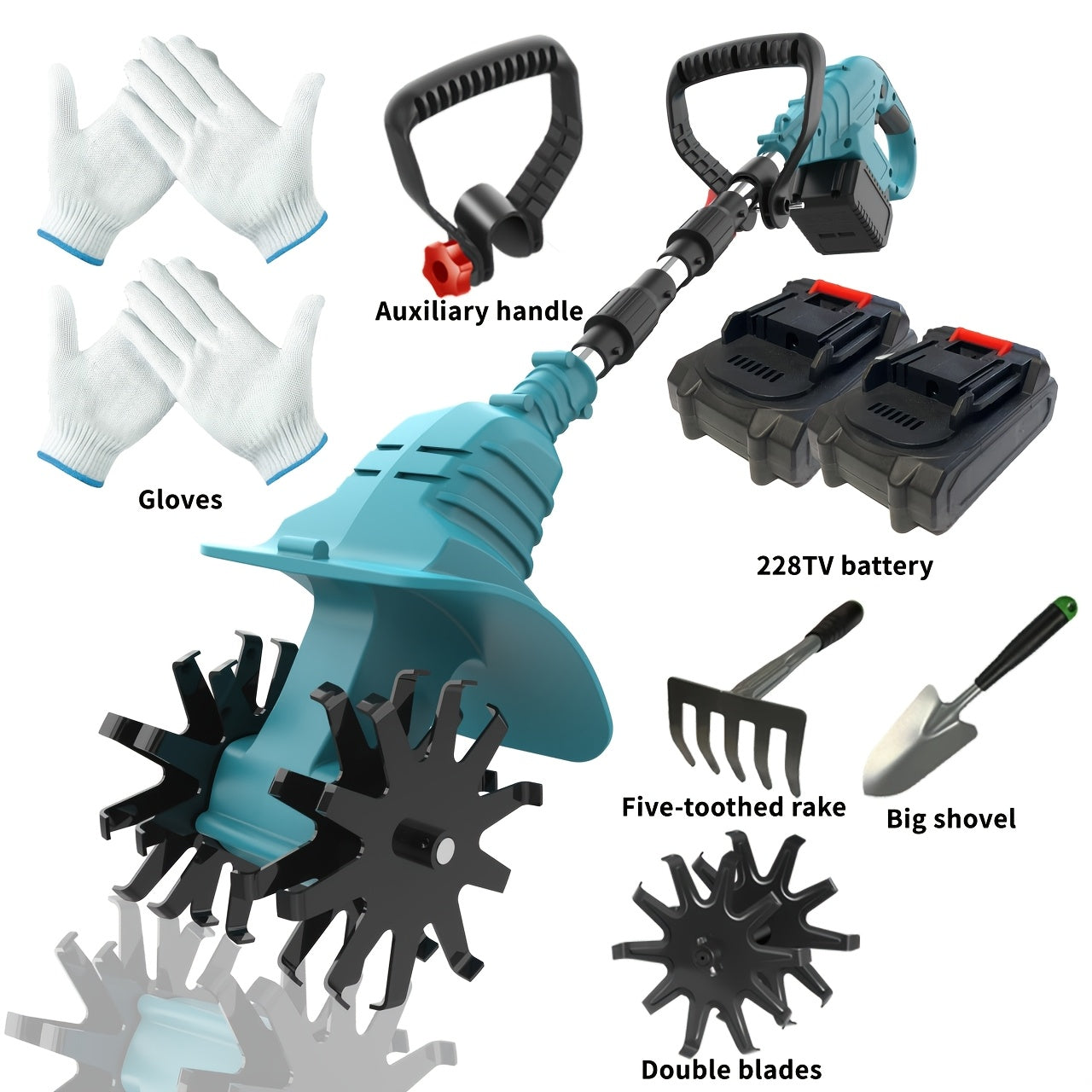 Cordless Electric Tiller and Garden Scarifier – 270 RPM, Lightweight with 2 × 3.0 Ah Batteries and Charger