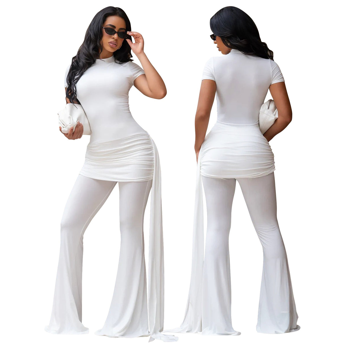 High-Neck Pleated Drawstring Slim-Fit Jumpsuit