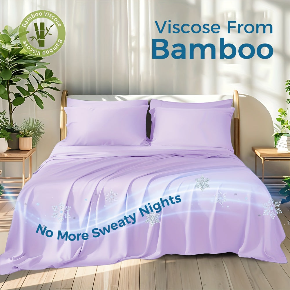 100% Viscose Derived From Bamboo Sheets Queen Size - Ultra Soft & Luxuriously Cooling, 17\" Deep Pocket, Double Stitching, Perfect For Hot Sleepers - Queen Bed Sheets