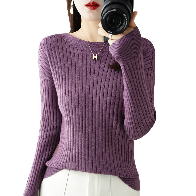 Women's Off-neck Knitted Bottoming Shirt Autumn and Winter New