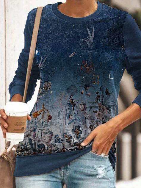 Women's 3D Print Loose Casual Round-Neck Autumn Sweater