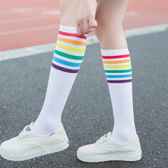 Rainbow Knee High Cotton Socks for Women