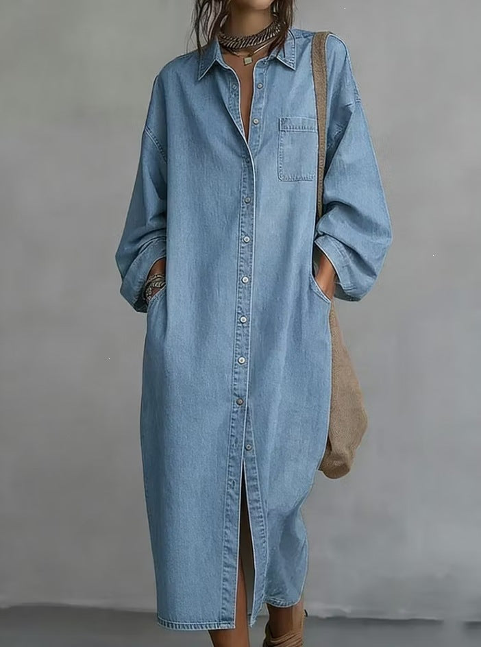 Casual Loose-Fit Denim Shirt Dress