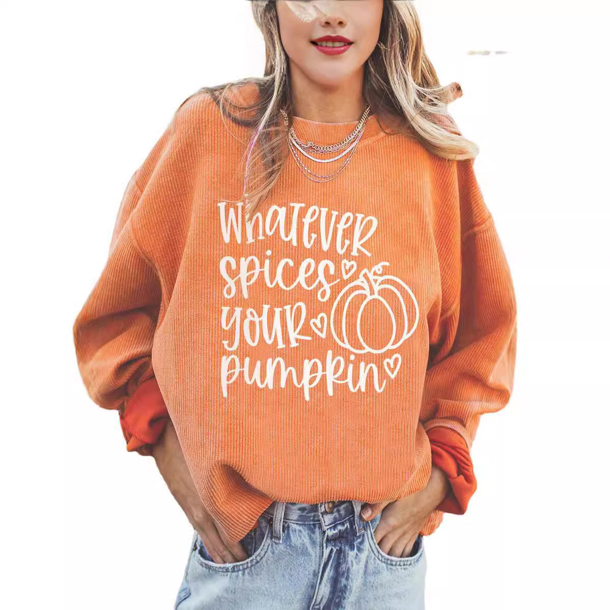 Women's Halloween Pumpkin Graphic Loose Round Neck Pullover Sweater