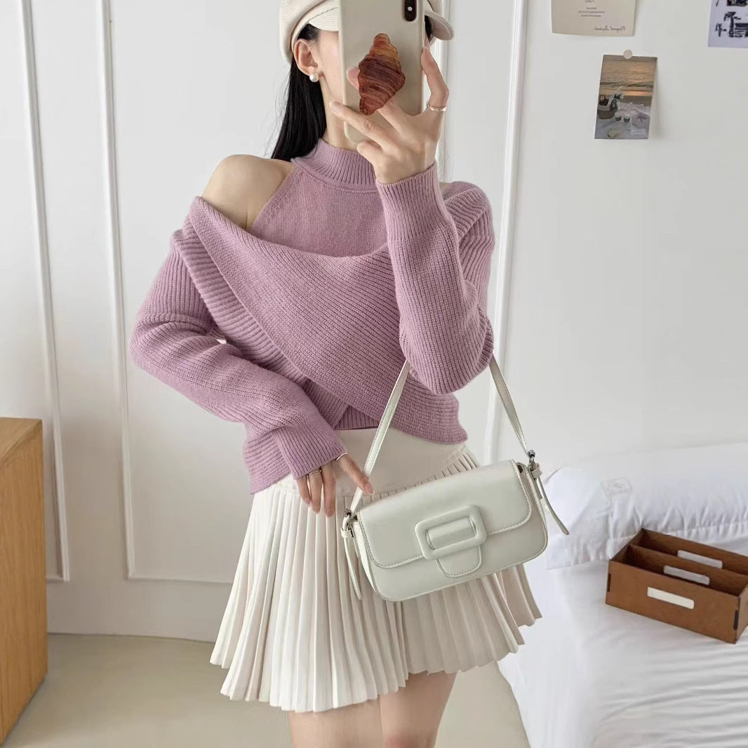 Women's Half-neck Fake Two-piece Knitted Sweater