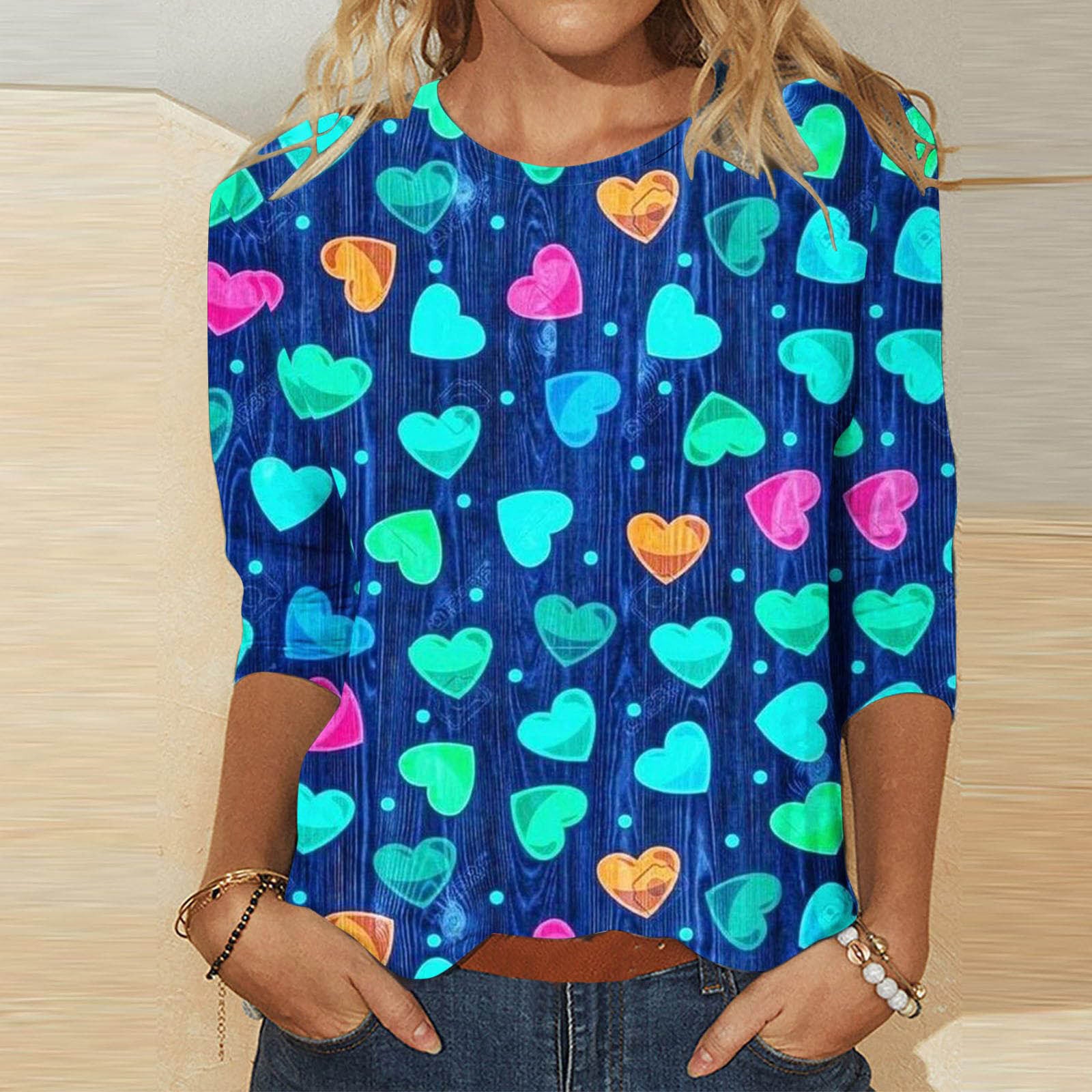 Valentine's Heart Print Casual Crew Neck T-Shirt