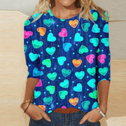 Valentine's Heart Print Casual Crew Neck T-Shirt