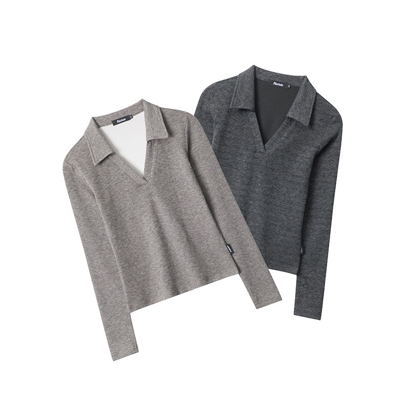 Women's Slimming Long-Sleeve Polo Collar Top