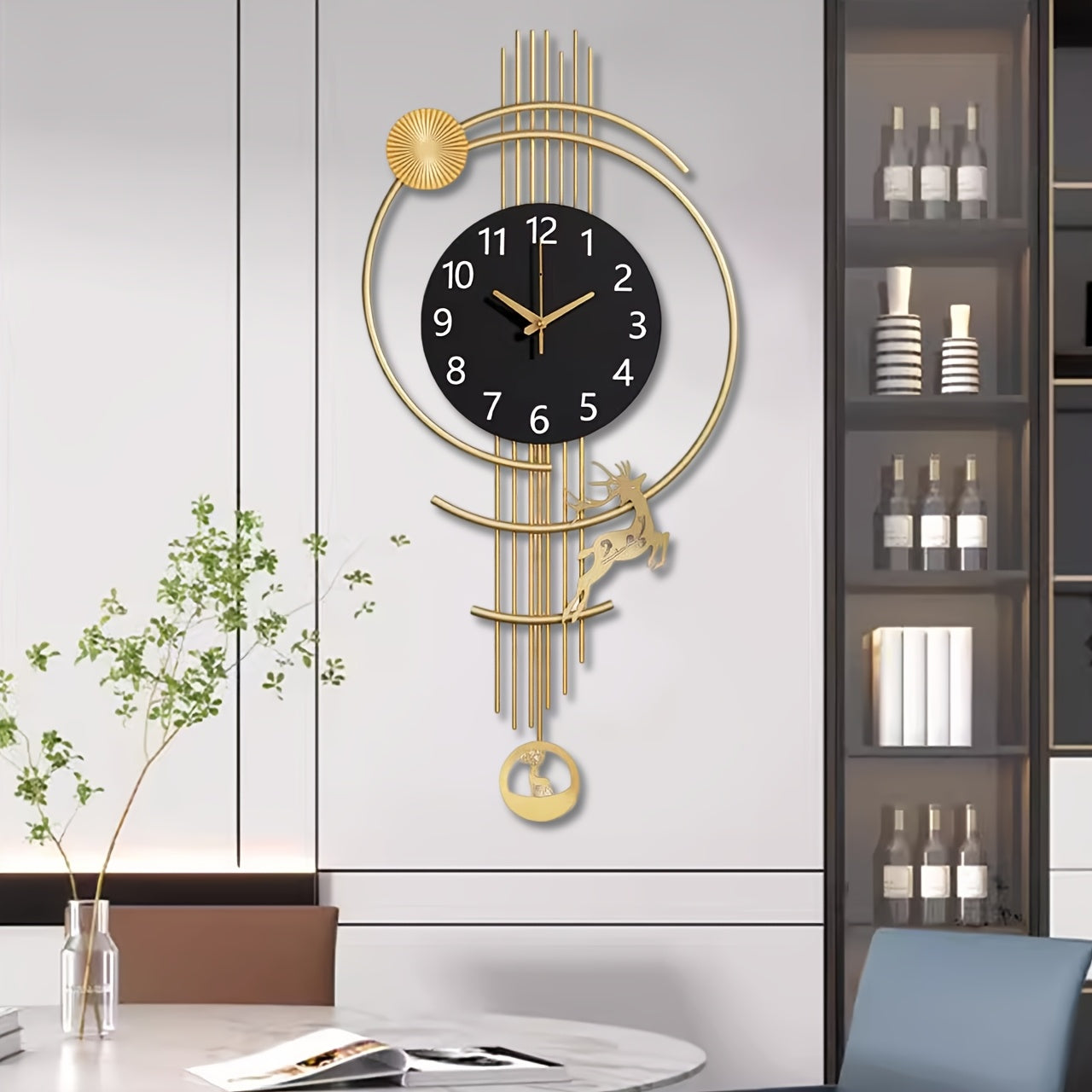 Large Silent Wall Clock With Japanese Quartz Movement - Nautical Theme, Wood & Metal Retro Modern Design, AA Battery Operated (Not Included), Digital Display For Living Room, Kitchen, Office Decor, Clock Wall Decor, Metallic Finish
