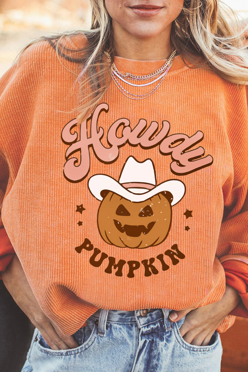 Women's Halloween Pumpkin Graphic Loose Round Neck Pullover Sweater