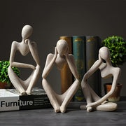 3pcs Abstract Thinker Resin Sculpture Set - Contemporary Art Figurines for Bookshelf & Home Office Decor, Perfect for Room Decor