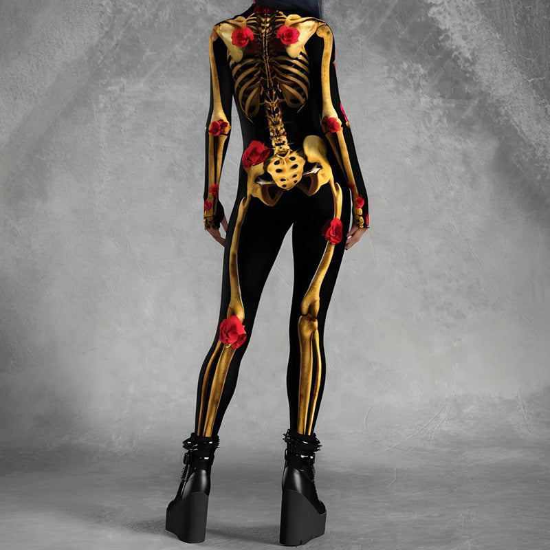 Women's Skeleton Print Skinny Jumpsuit