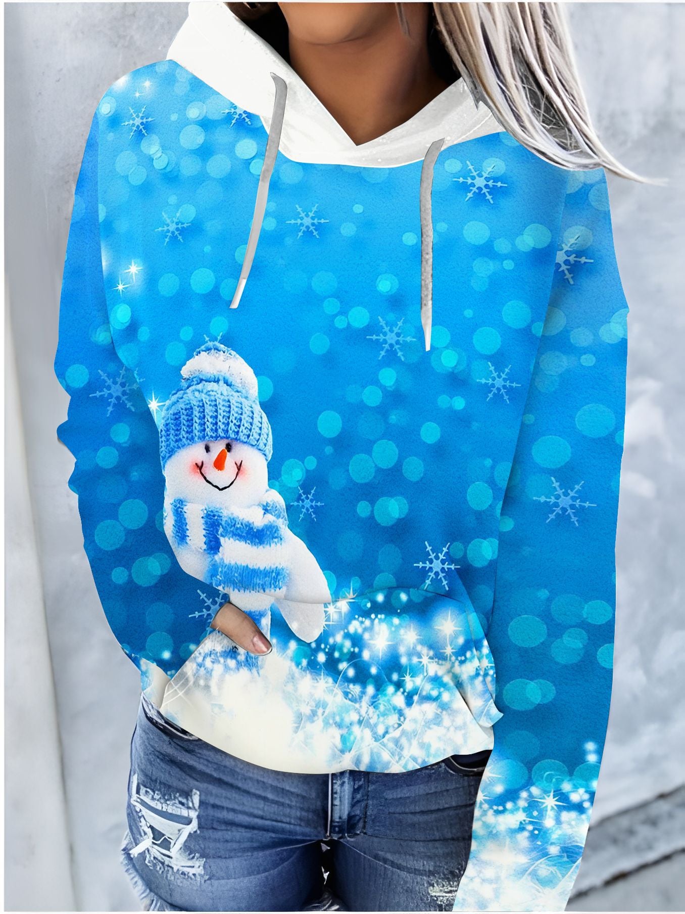 Festive Christmas Print Drawstring Hoodie