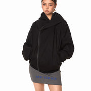 Cozy Oblique Zipper Hooded Cardigan Sweater for Women