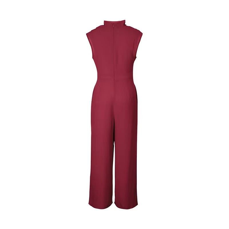 Casual Solid Color Sleeveless Wide Leg Jumpsuit