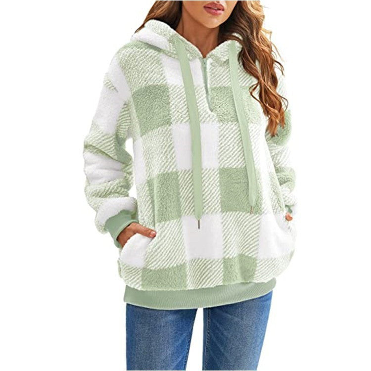 Plush Zip-Up Hooded Sweatshirt with Pockets