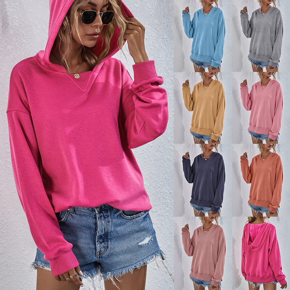 Women's Cozy Candy Color Casual Long Sleeve Sports Hoodie