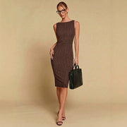 Stylish and Elegant Striped Sheath Skirt Sleeveless with a Fitted Waist