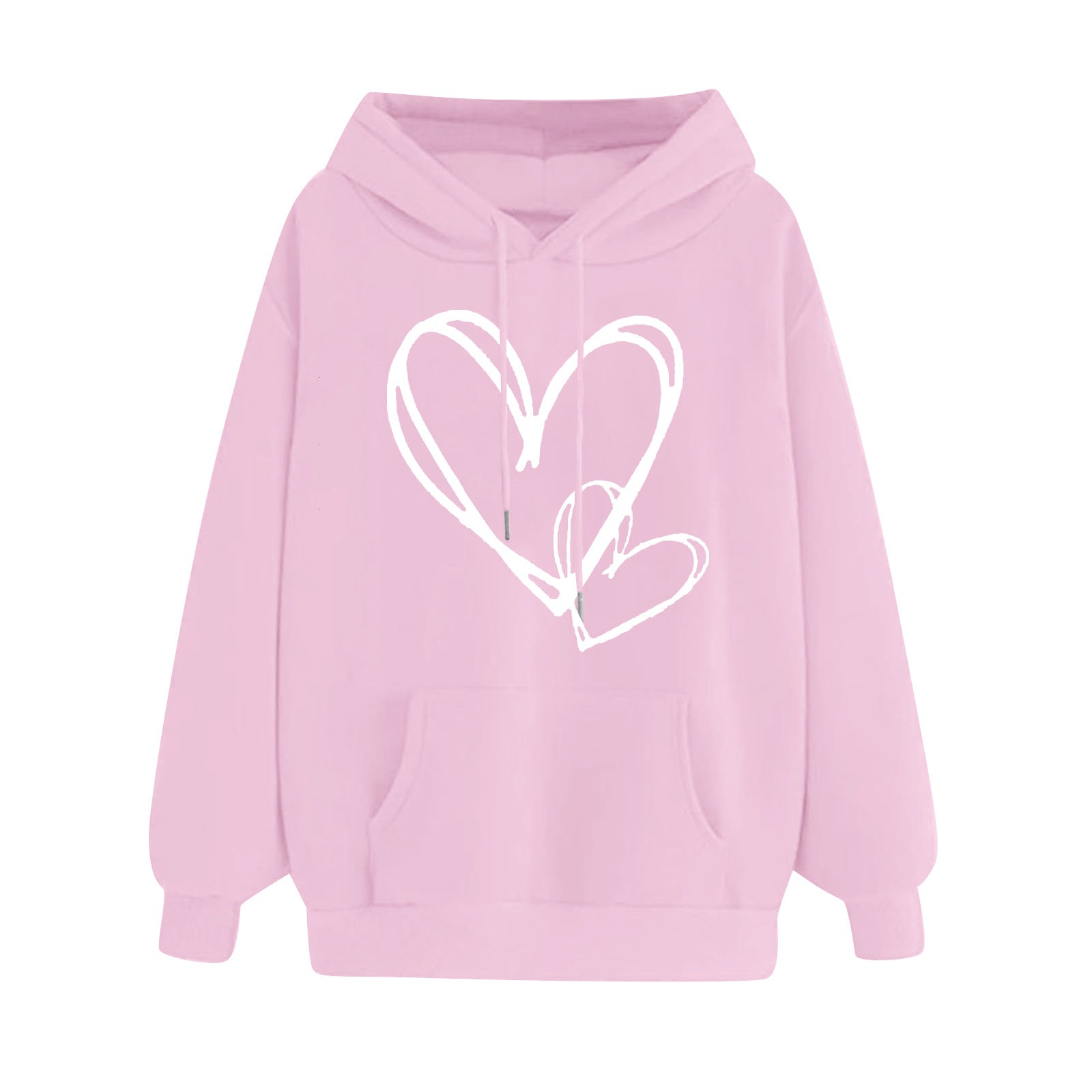 Matching Heart Print Long-Sleeve Couple Hoodies