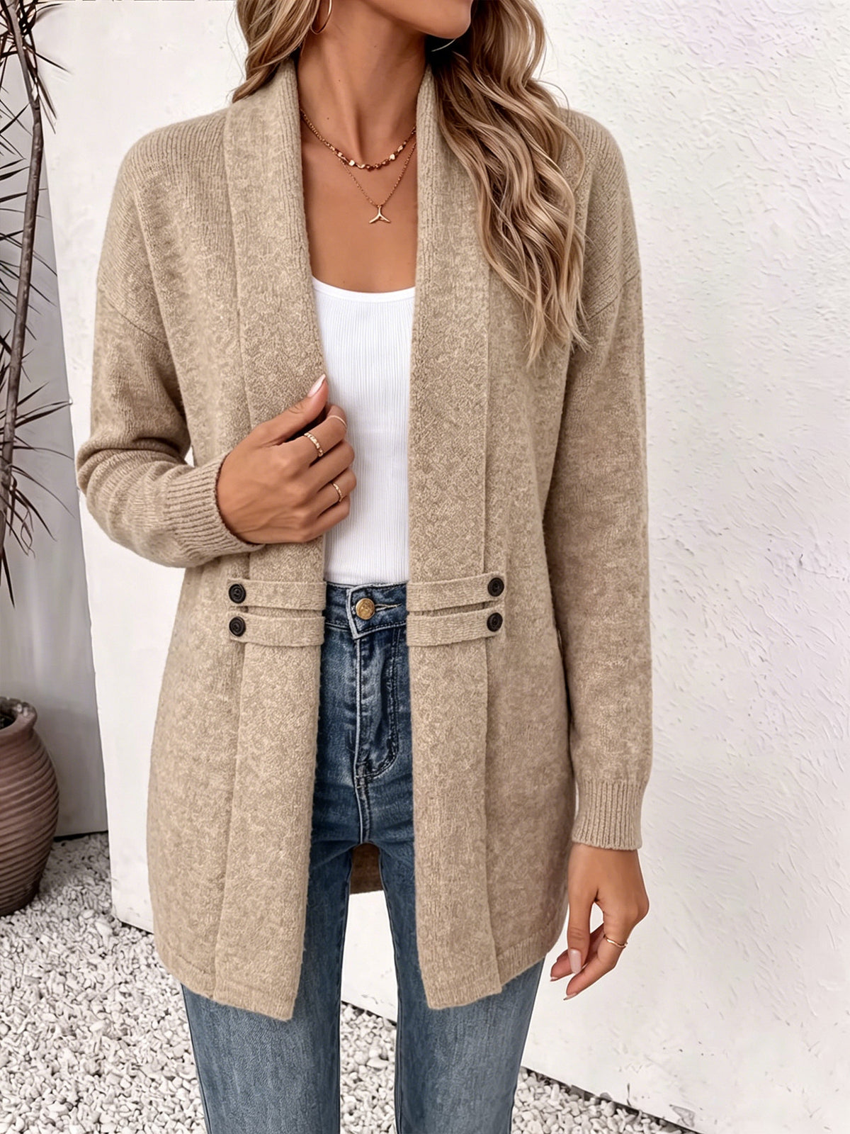 Womens Midi Simple Double-breasted Knitted Coat