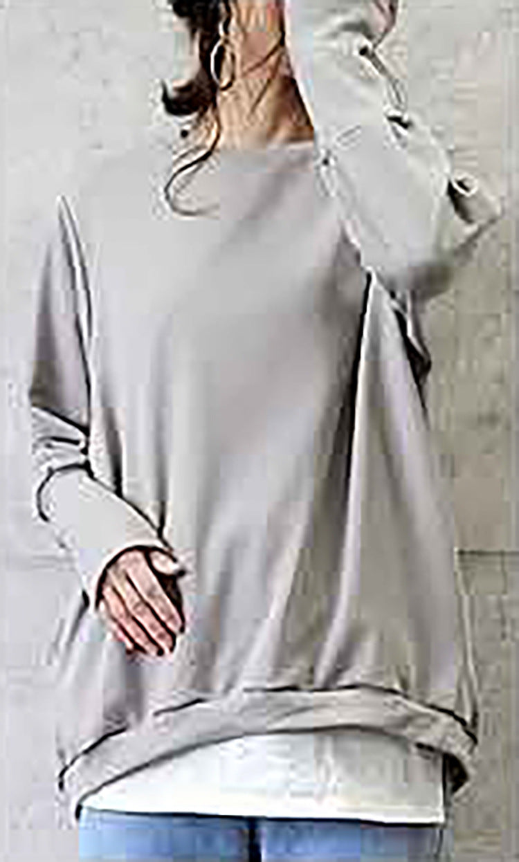 Cozy Oversized Cotton Pullover Women's Solid Color Sweater