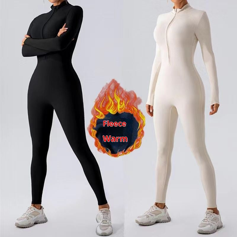 Fleece Yoga Jumpsuit Zipper Nude Feel Activewear
