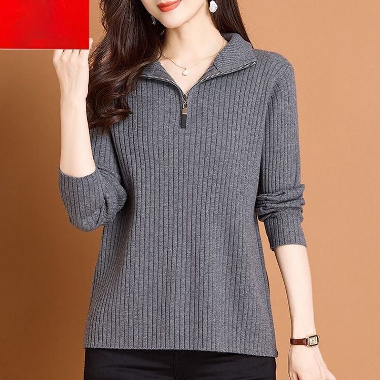 Womens Loose-fitting Turtleneck Sweater with a Lapel Neckline