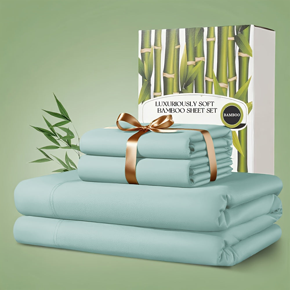 3/4pcs Cooling Bamboo Bed Sheet Set, 2000 TC Extra Deep Pocket 16 Inch Bed Sheet, Luxury Soft Hotel & Cooling Sheet Set For Hot Sleepers, Wrinkle & Shrink Resistant, Fitted Sheet, Flat Sheet+Pillow...
