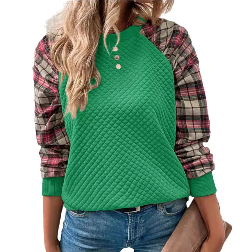 Diamond Plaid Long Sleeve Crew Neck Sweater