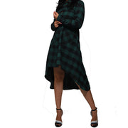 Boyfriend Style Casual Pocket Long Sleeve Plaid Polo Shirt Irregular Coat