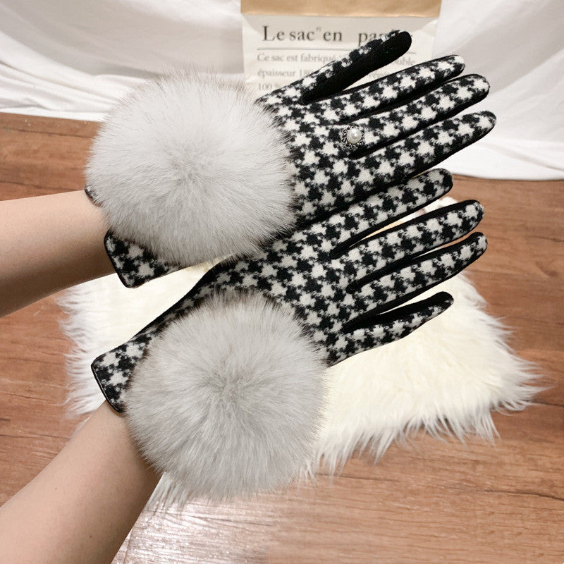Warm Fox Fur Finger Gloves for Women