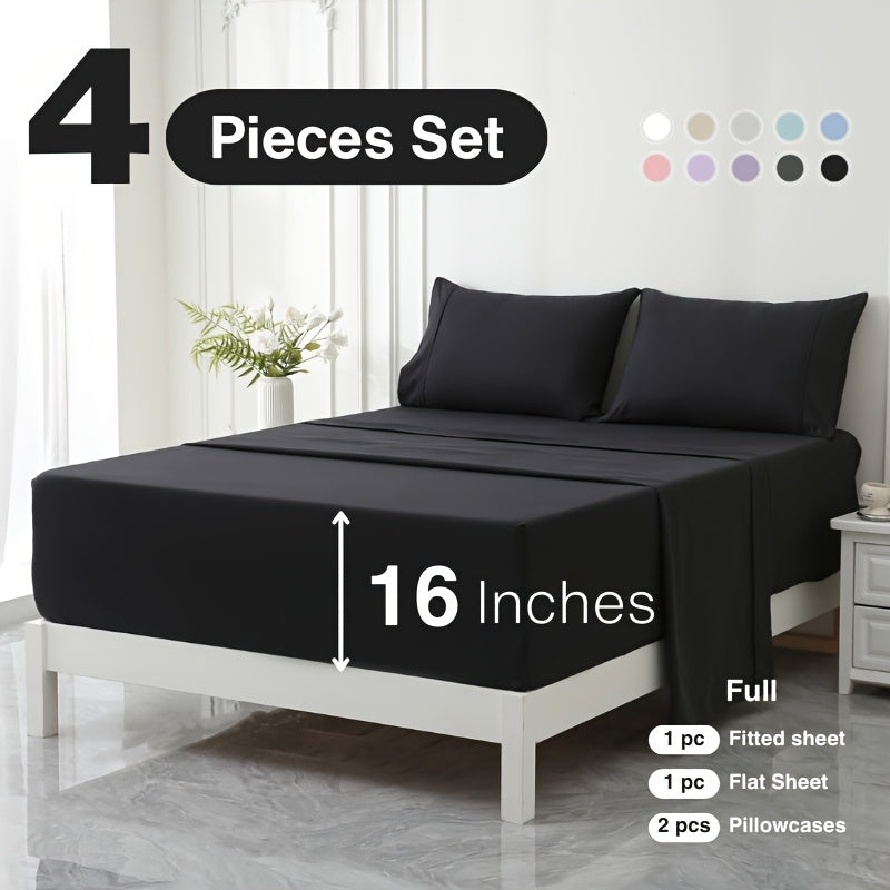 3/4pcs 18 Inch Extra Deep Pocket Bed Sheets Sets, Fits Deep Mattress, Breathable & Cooling Bed Sheets, Hotel Luxury Bed Sheet Set