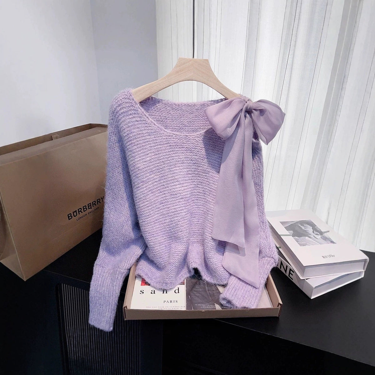 Lace-up Bow Knit Sweater Loose-fitting Cozy Top
