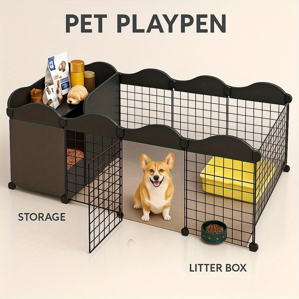 Luxury Small Dog Playpen With Private Toilet Area & Soft Cushioned Bed - Portable Puppy Pen With Removable Tray, Expandable Crate For Pomeranian, Chihuahua, Shih Tzu - Ideal Gift For Indoor/ Use,