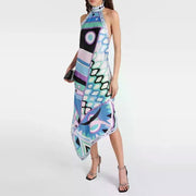 Casual Halter-neck Dress with Geometric Print for Women