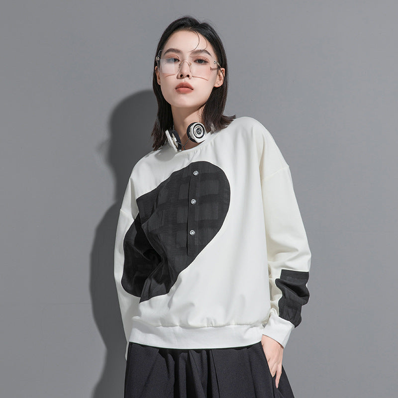Dark Series Colorblock Semicircle Loose Pullover Sweatshirt