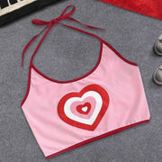 Pink Heart Print Slim Spaghetti Shirt – Summer Love Tee