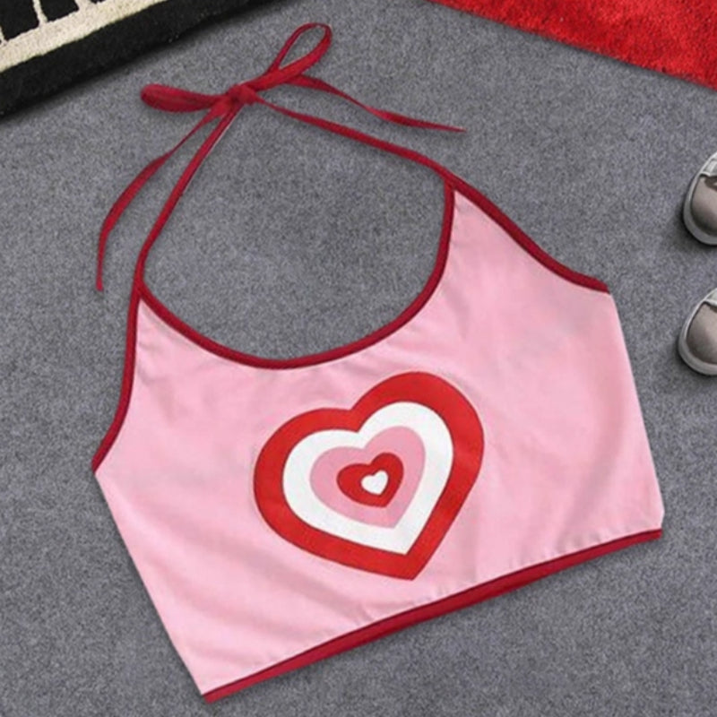 Pink Heart Print Slim Spaghetti Shirt – Summer Love Tee
