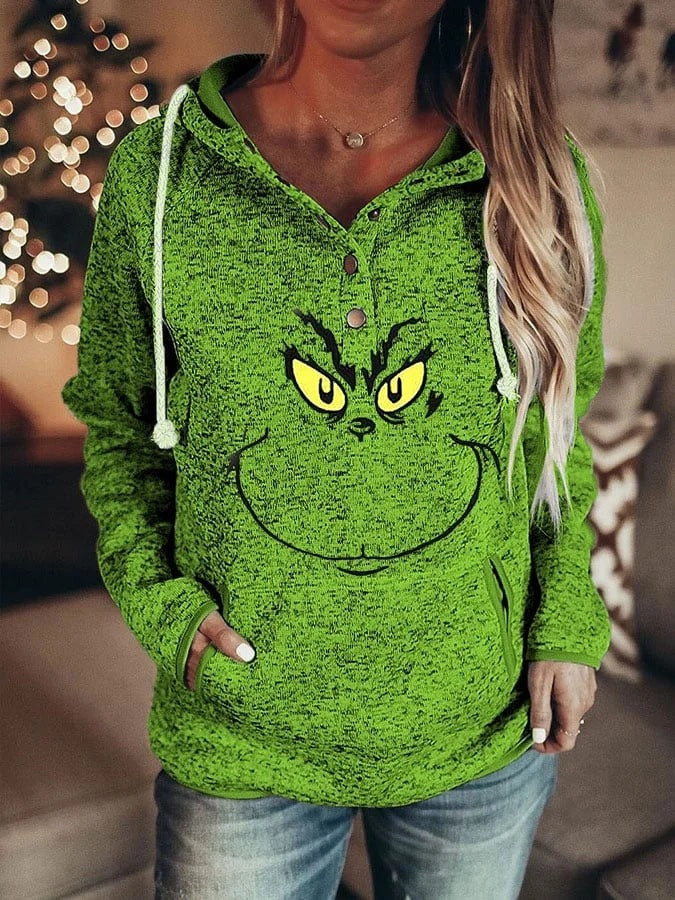 Retro Animal Nature Print Button Hoodie