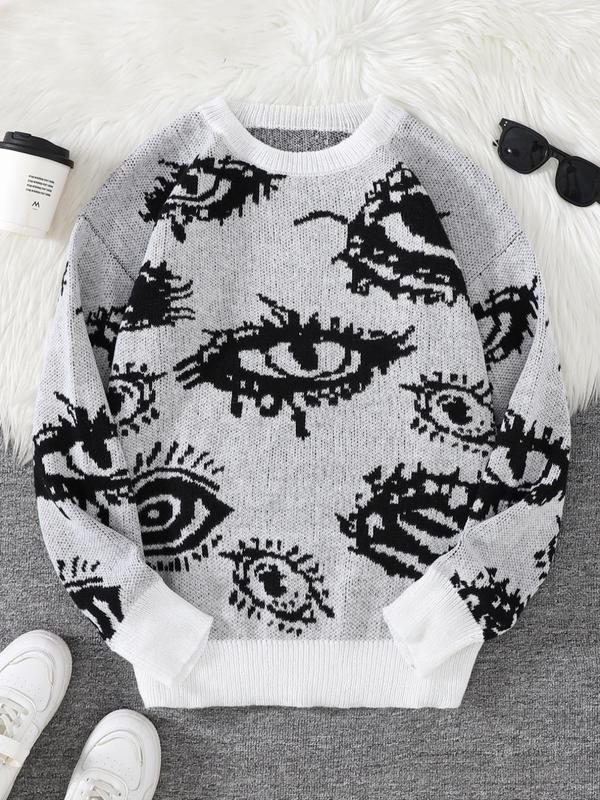 Personality Round Neck Wide Knitted Jacquard Sweater