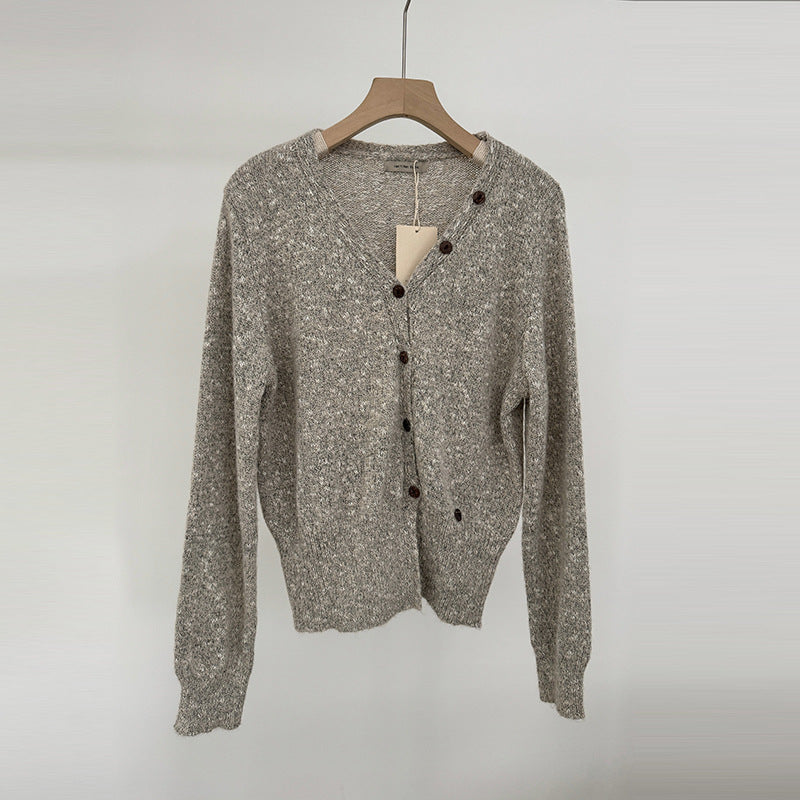 Women's Polyester Knitted V-neck Cardigan Sweater