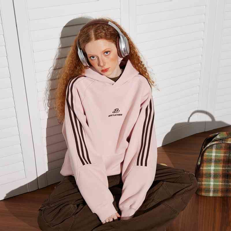 Women's Retro Striped Raglan Hooded Sports Sweater