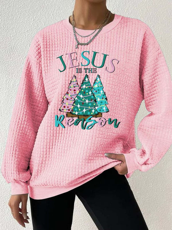 Women's 3D Printed Waffle Crew Neck Sweater