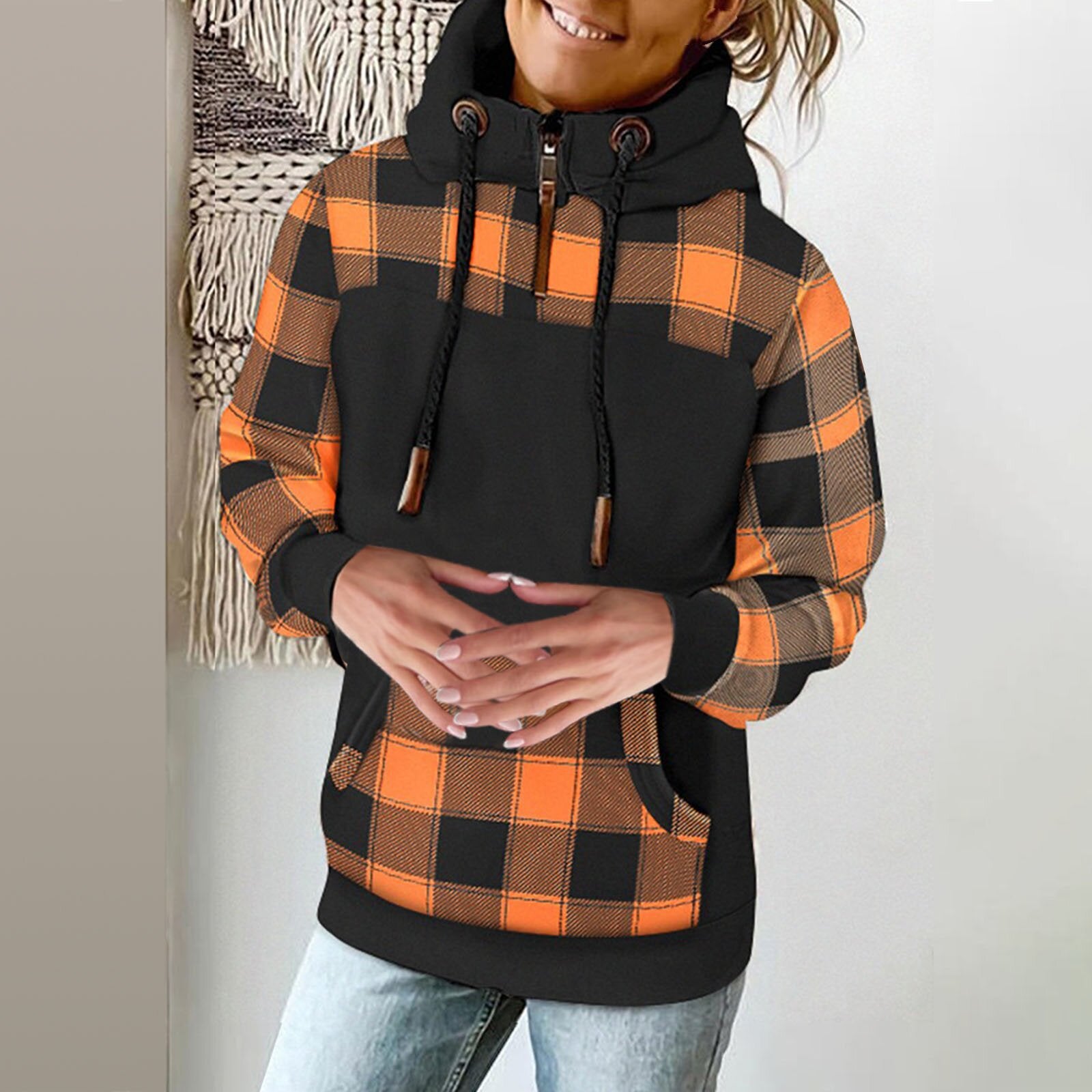 Women's Printed High Neck Fleece Pullover Sweater