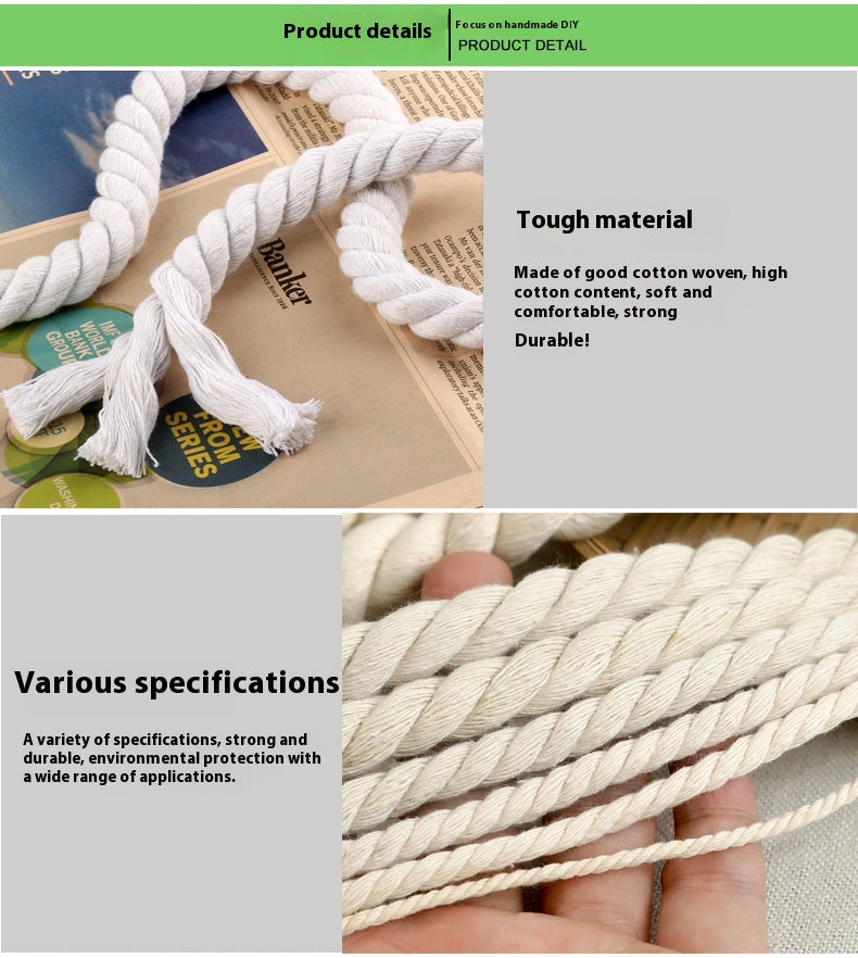 Coarse Cotton Rope 1-2-3-20mm Three-strand Beige Cotton String