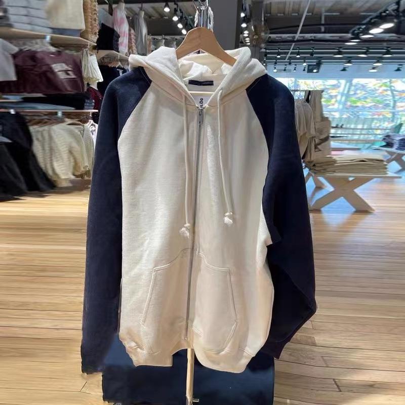 Cozy Colorblock Raglan Zip Hoodie Cardigan