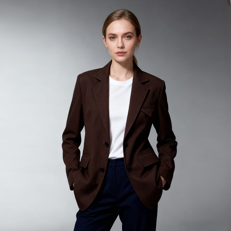 Elegant Korean-Style Commuter Blazer – Loose Fit, Coffee Brown