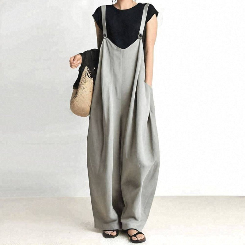 Japanese-Style High-Waist Wide-Leg Casual Overalls