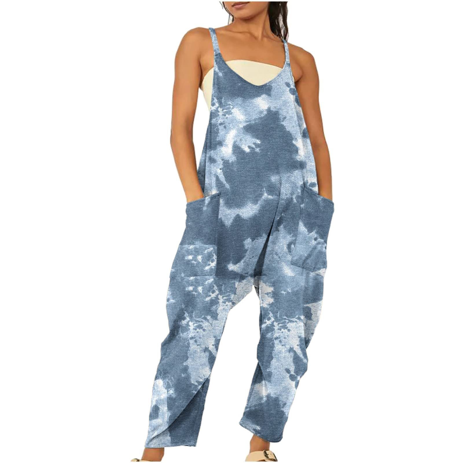 Women's Printed Zippered Pocket Jumpsuit with Straps